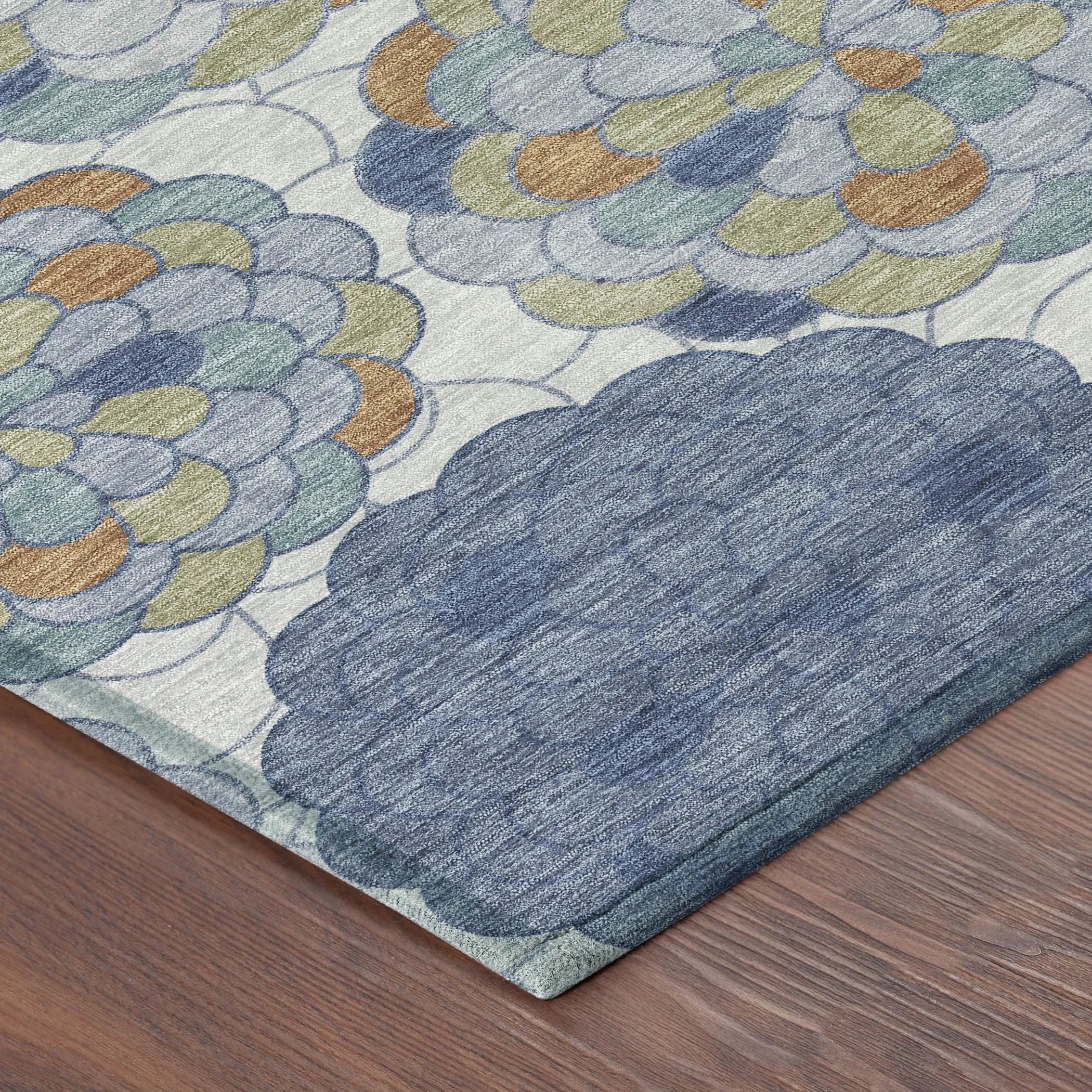 9' X 12' Denim Blue And Silver Floral Washable Indoor Outdoor Area Rug Homeroots Outdoor