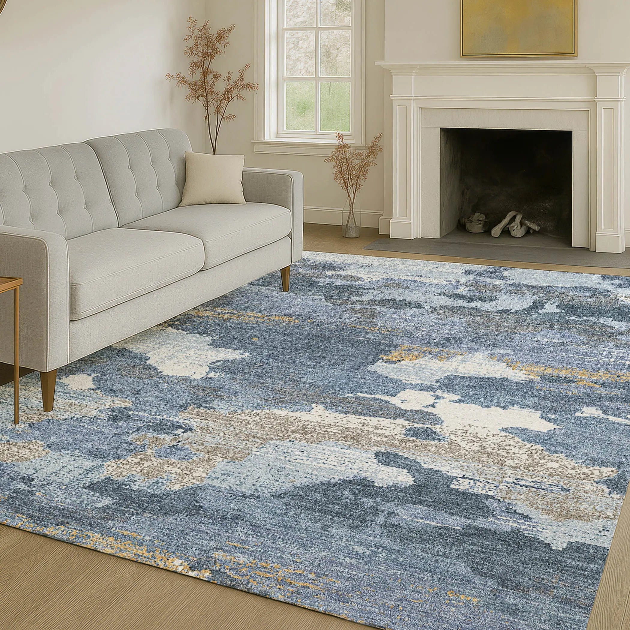 9' X 12' Denim Blue And Sky Blue Abstract Washable Indoor Outdoor Area Rug Homeroots Outdoor