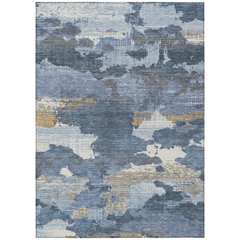9' X 12' Denim Blue And Sky Blue Abstract Washable Indoor Outdoor Area Rug Homeroots Outdoor