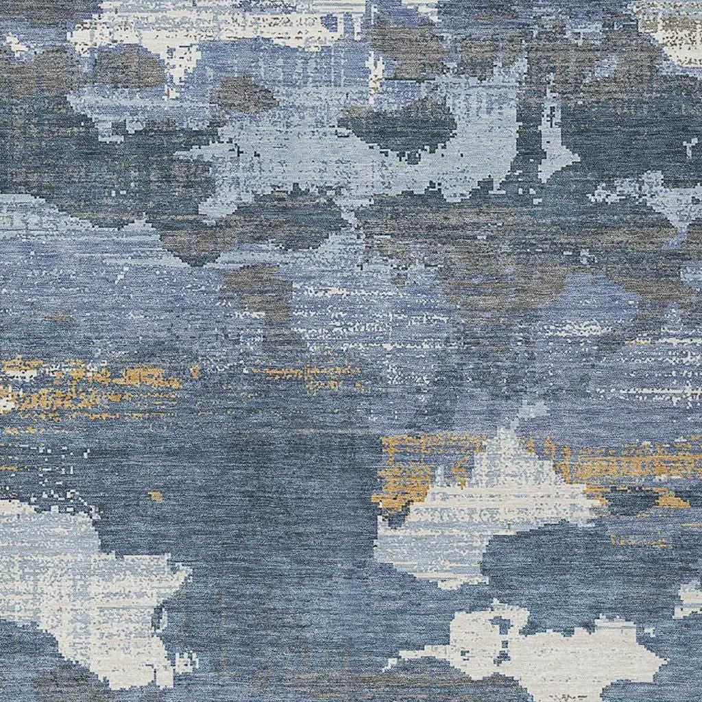 9' X 12' Denim Blue And Sky Blue Abstract Washable Indoor Outdoor Area Rug Homeroots Outdoor