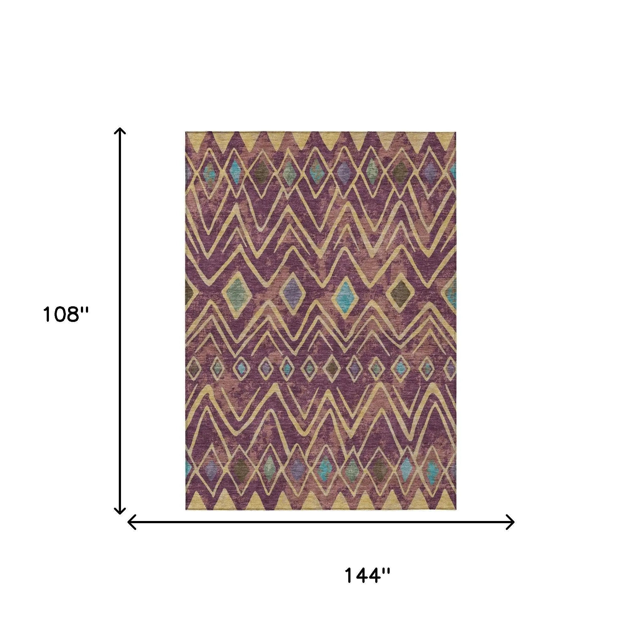 9' X 12' Eggplant And Blue Geometric Washable Indoor Outdoor Area Rug Homeroots Outdoor
