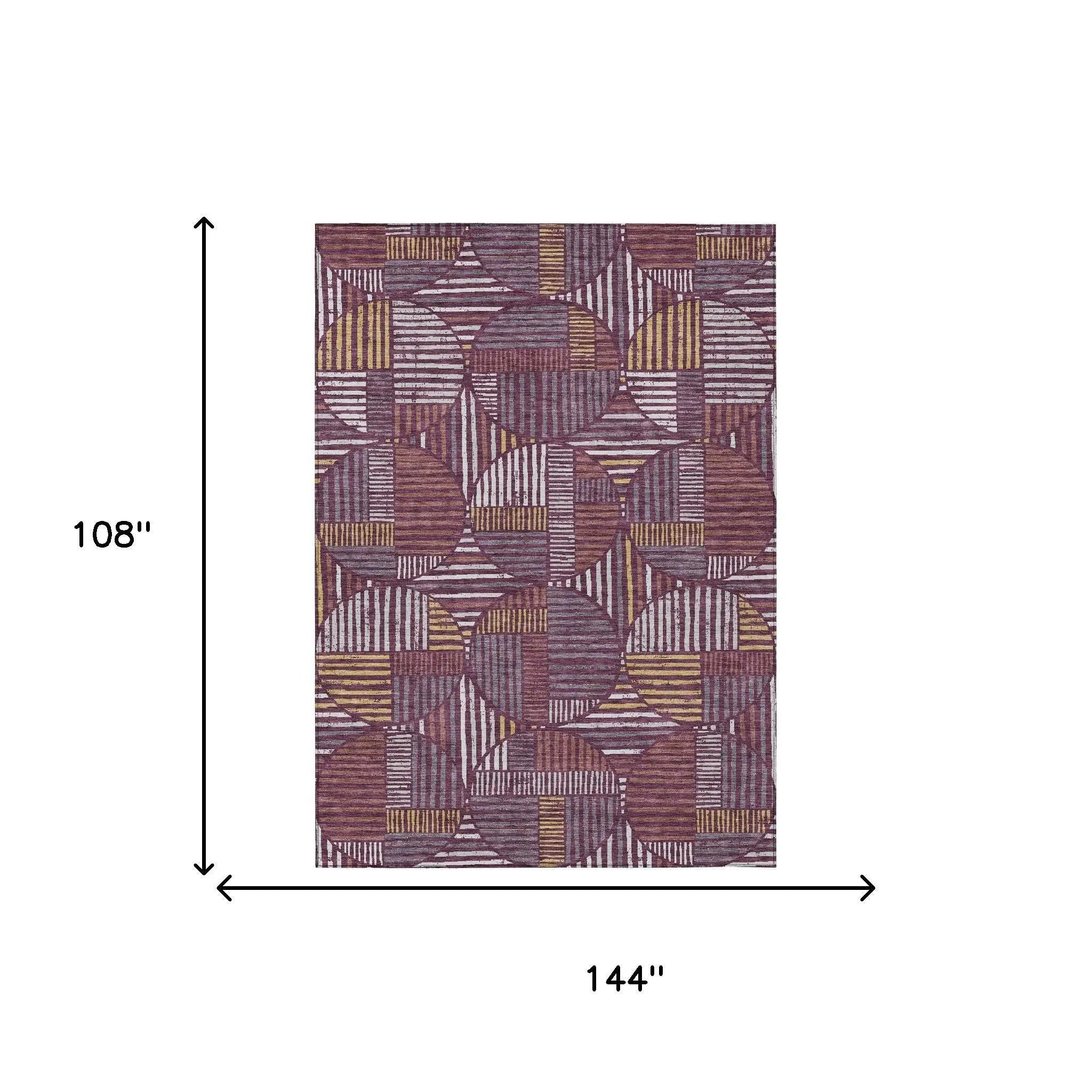 9' X 12' Eggplant And Brown Geometric Washable Indoor Outdoor Area Rug Homeroots Outdoor