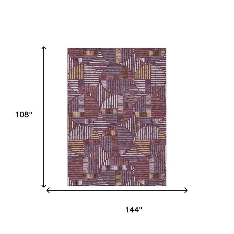 9' X 12' Eggplant And Brown Geometric Washable Indoor Outdoor Area Rug Homeroots Outdoor