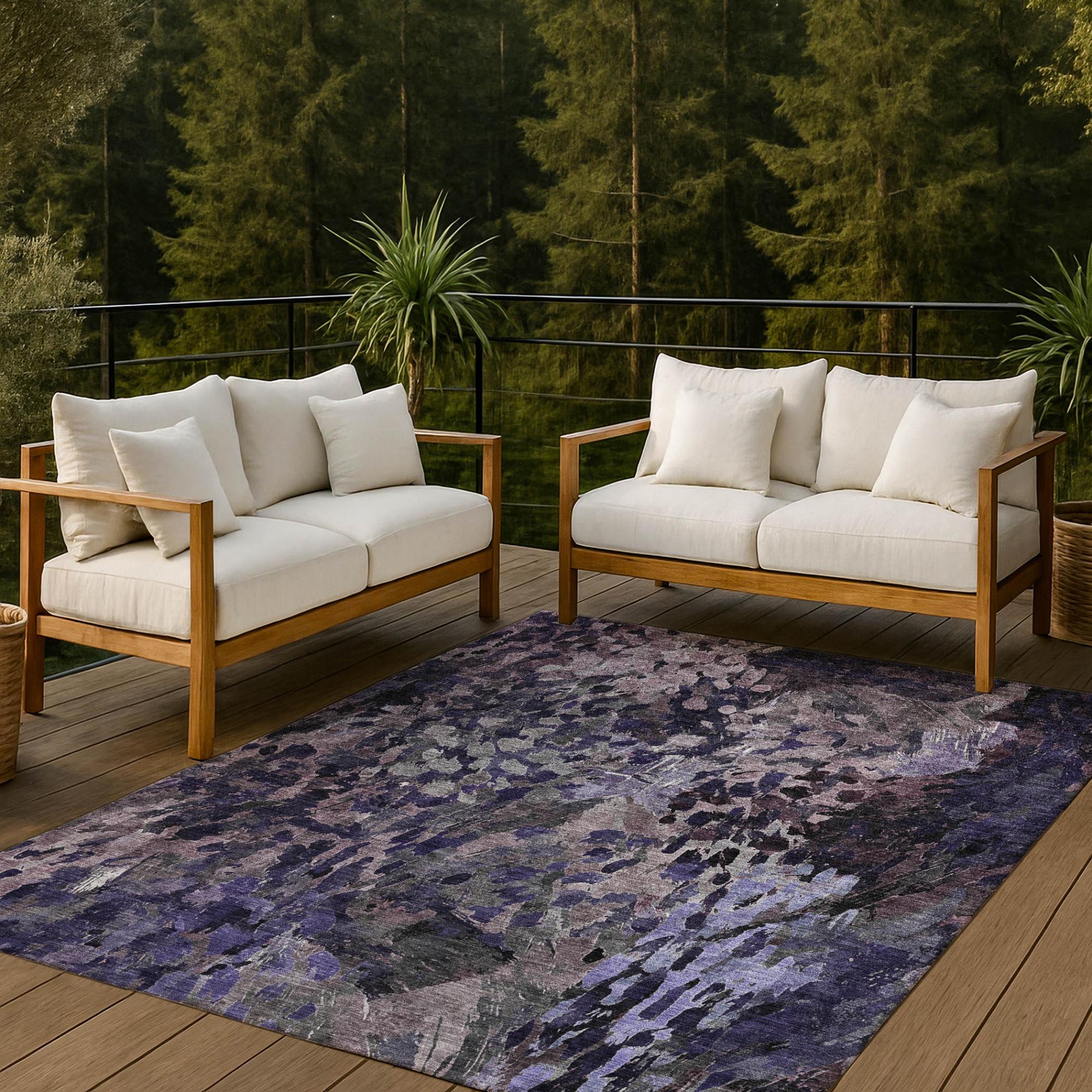 9' X 12' Eggplant And Purple Abstract Washable Indoor Outdoor Area Rug Homeroots Outdoor