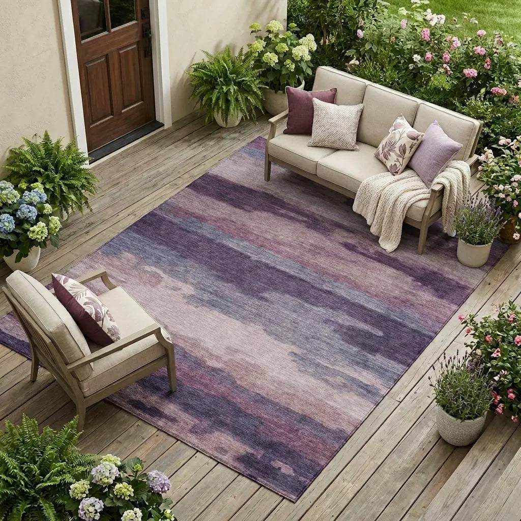 9' X 12' Eggplant And Purple Abstract Washable Indoor Outdoor Area Rug Homeroots Outdoor