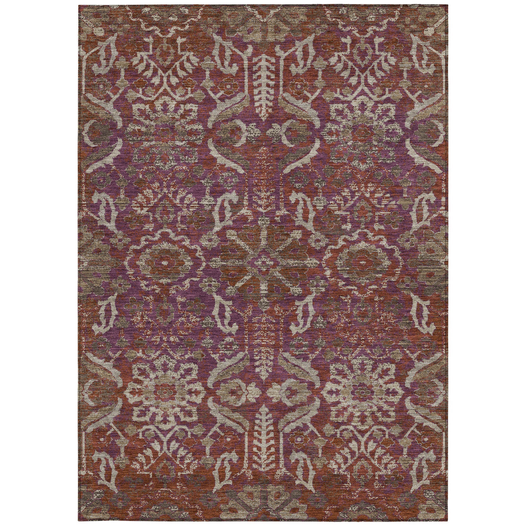9' X 12' Eggplant And Purple Damask Washable Indoor Outdoor Area Rug Homeroots Outdoor