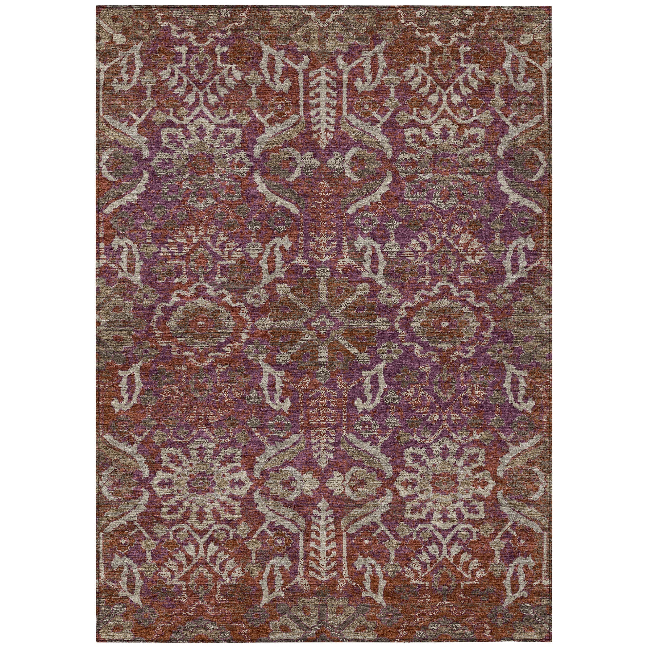 9' X 12' Eggplant And Purple Damask Washable Indoor Outdoor Area Rug Homeroots Outdoor