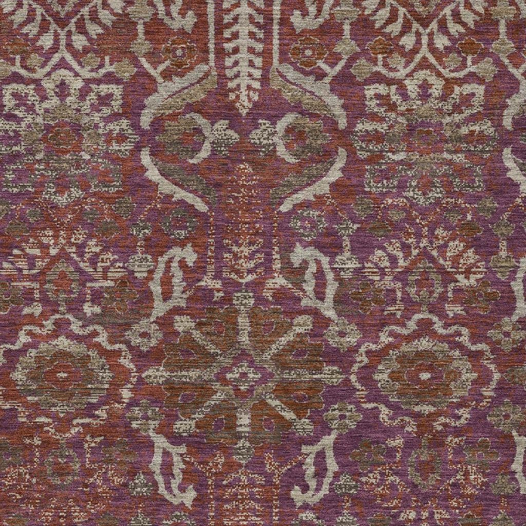 9' X 12' Eggplant And Purple Damask Washable Indoor Outdoor Area Rug Homeroots Outdoor