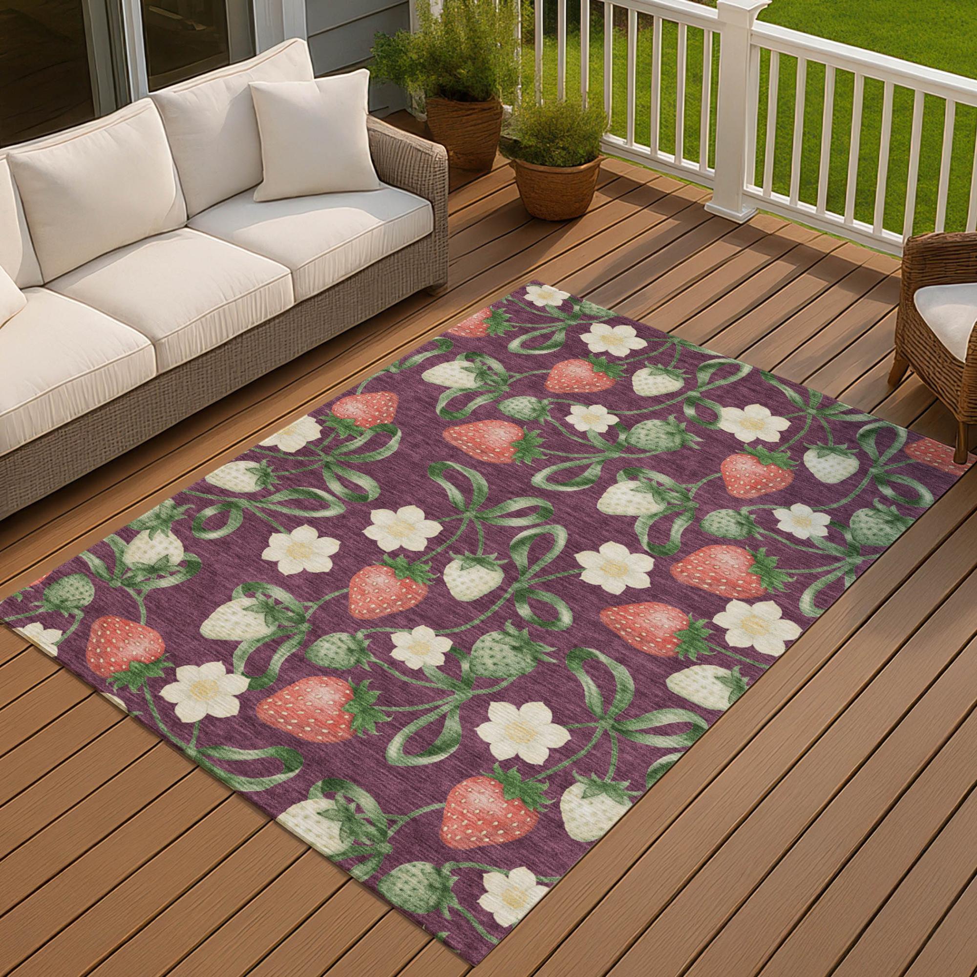 9' X 12' Eggplant And Purple Floral Washable Indoor Outdoor Area Rug Homeroots Outdoor
