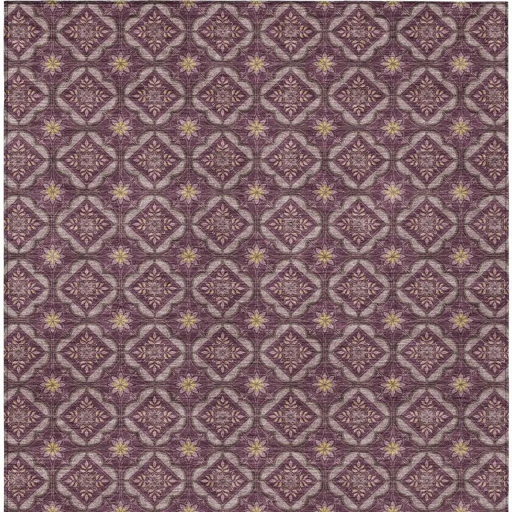 9' X 12' Eggplant And Purple Geometric Washable Indoor Outdoor Area Rug Homeroots Outdoor