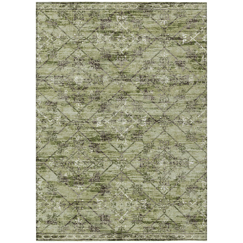 9' X 12' Fern Green And Brown Geometric Washable Indoor Outdoor Area Rug Homeroots Outdoor
