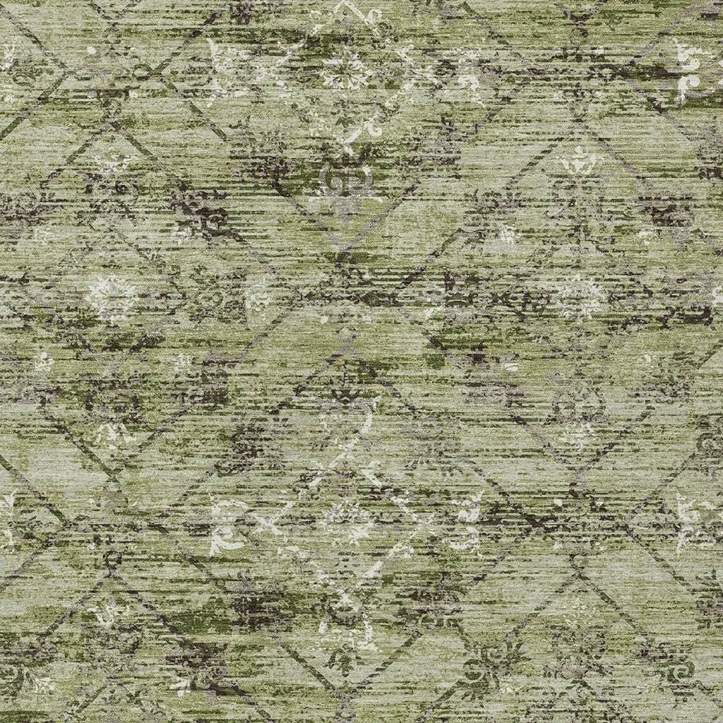 9' X 12' Fern Green And Brown Geometric Washable Indoor Outdoor Area Rug Homeroots Outdoor