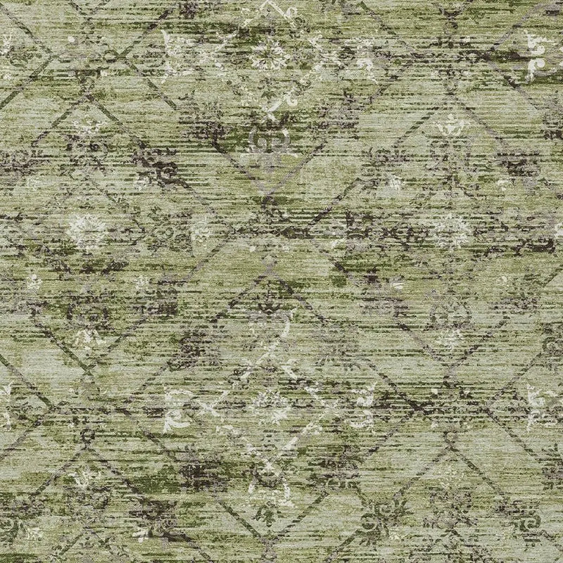 9' X 12' Fern Green And Brown Geometric Washable Indoor Outdoor Area Rug Homeroots Outdoor