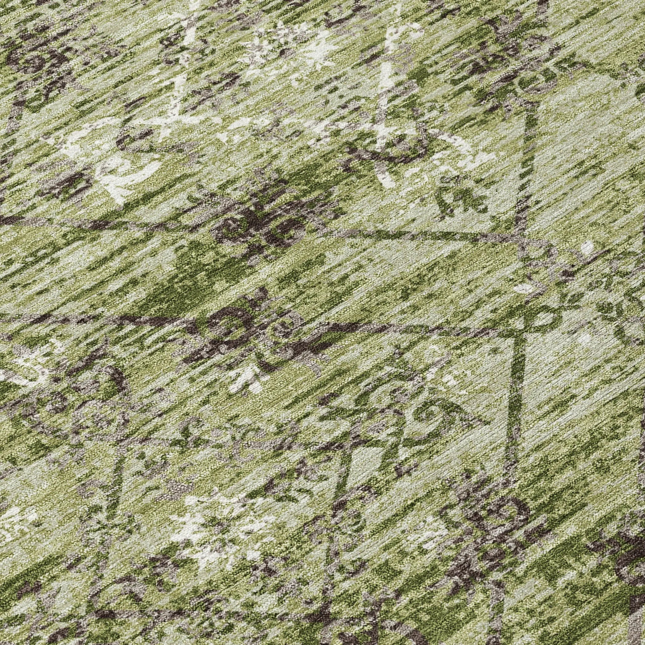9' X 12' Fern Green And Brown Geometric Washable Indoor Outdoor Area Rug Homeroots Outdoor