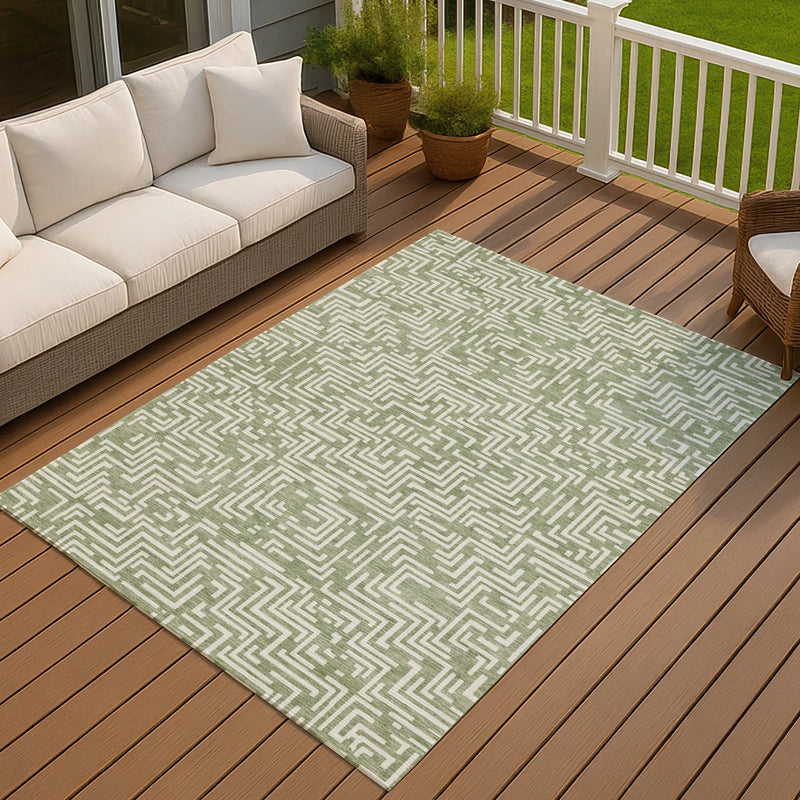 9' X 12' Fern Green And Copper Geometric Washable Indoor Outdoor Area Rug Homeroots Outdoor