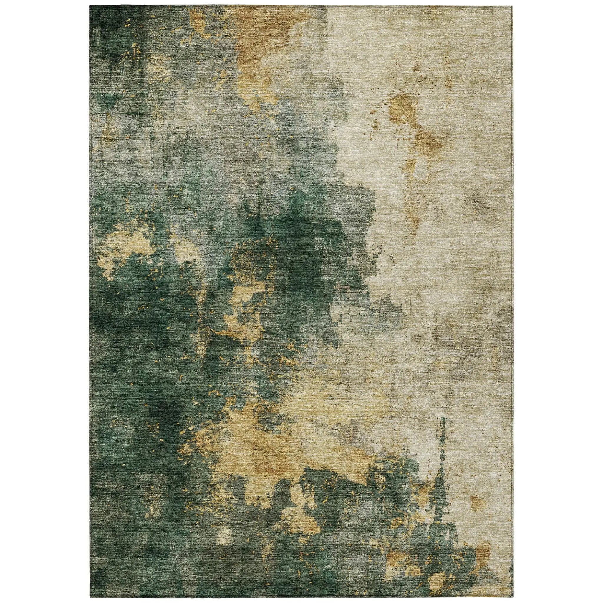 9' X 12' Fern Green And Gold Abstract Washable Indoor Outdoor Area Rug Homeroots Outdoor