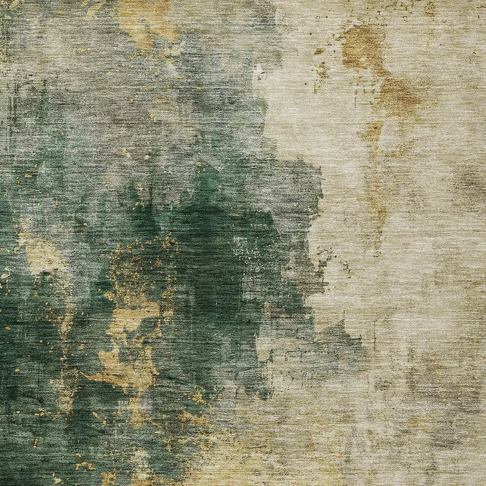9' X 12' Fern Green And Gold Abstract Washable Indoor Outdoor Area Rug Homeroots Outdoor