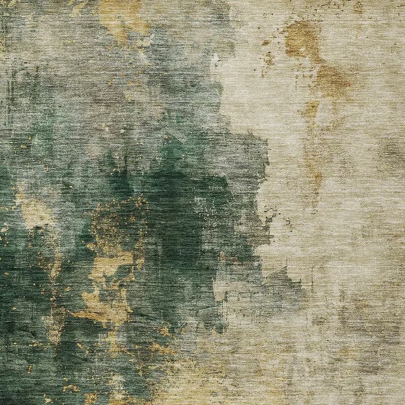 9' X 12' Fern Green And Gold Abstract Washable Indoor Outdoor Area Rug Homeroots Outdoor