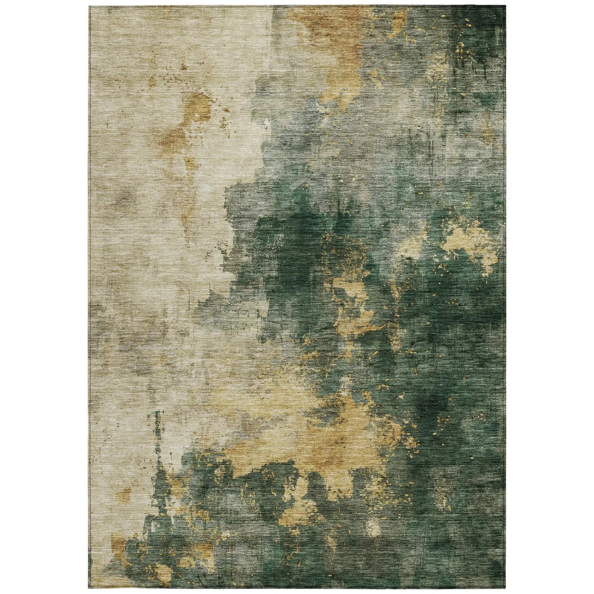 9' X 12' Fern Green And Gold Abstract Washable Indoor Outdoor Area Rug Homeroots Outdoor