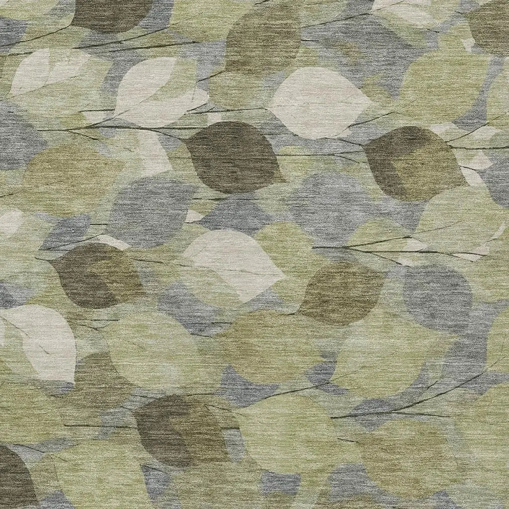 9' X 12' Fern Green And Green Floral Washable Indoor Outdoor Area Rug Homeroots Outdoor