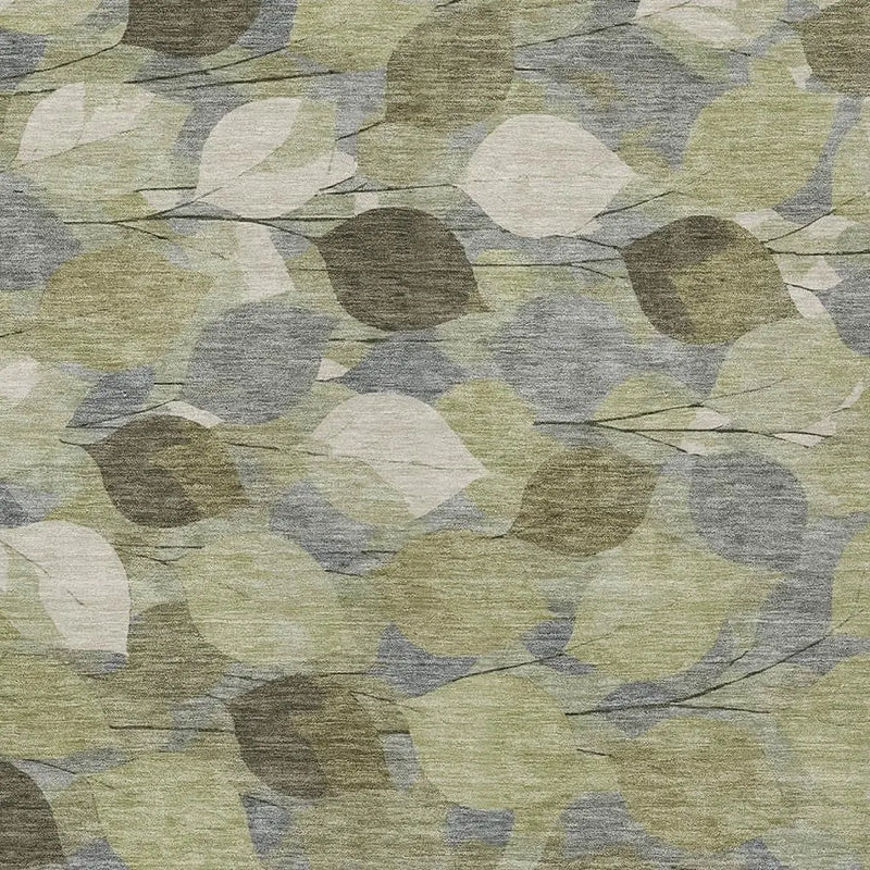 9' X 12' Fern Green And Green Floral Washable Indoor Outdoor Area Rug Homeroots Outdoor