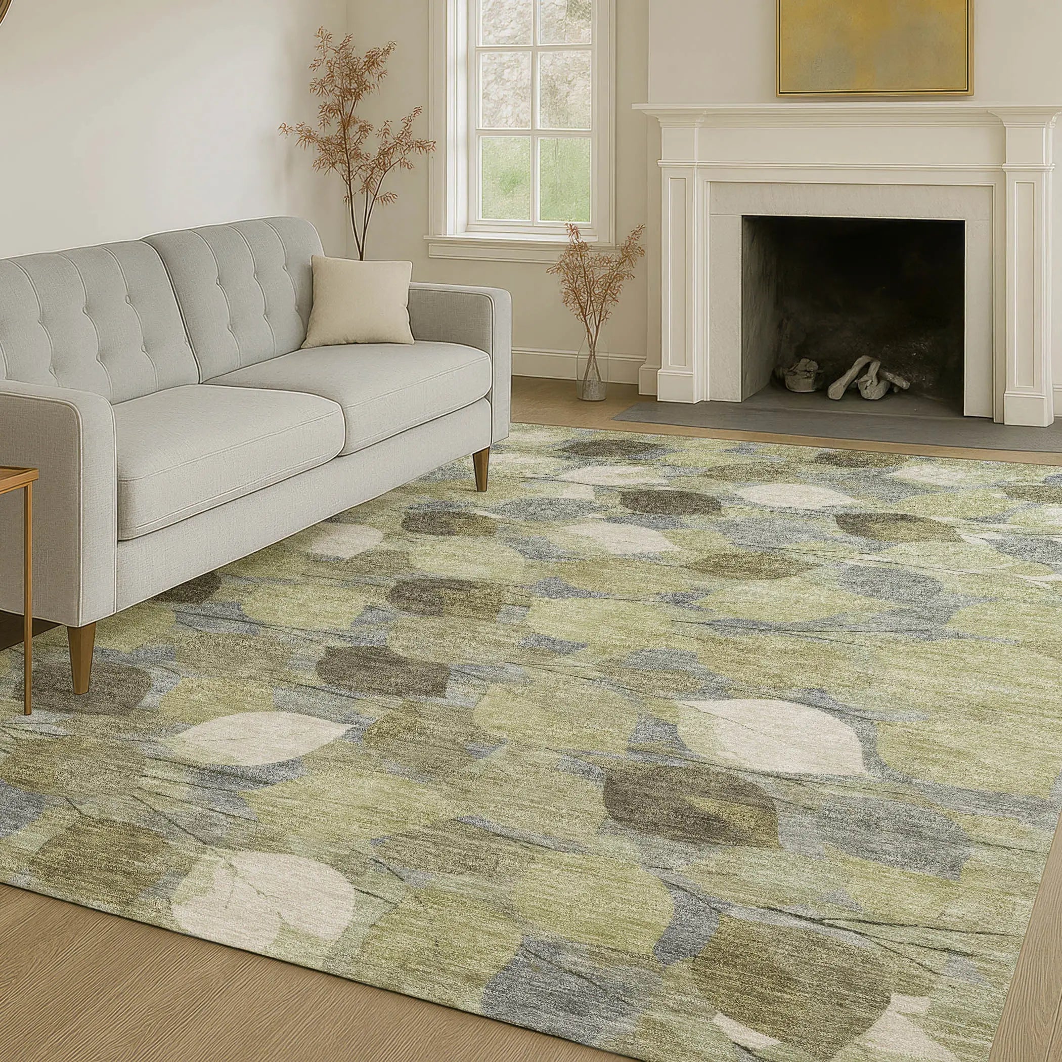 9' X 12' Fern Green And Green Floral Washable Indoor Outdoor Area Rug Homeroots Outdoor