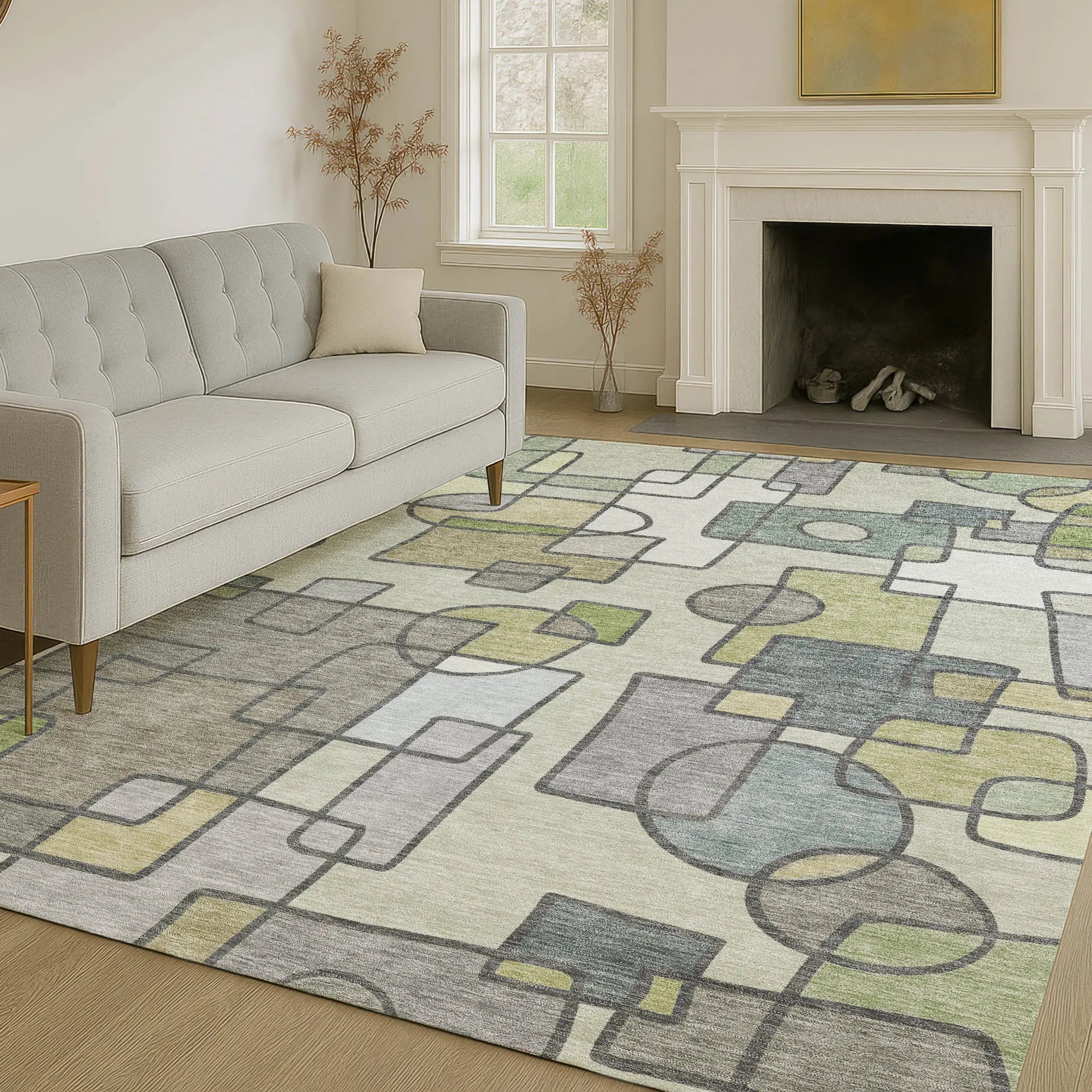 9' X 12' Fern Green And Green Geometric Washable Indoor Outdoor Area Rug Homeroots Outdoor