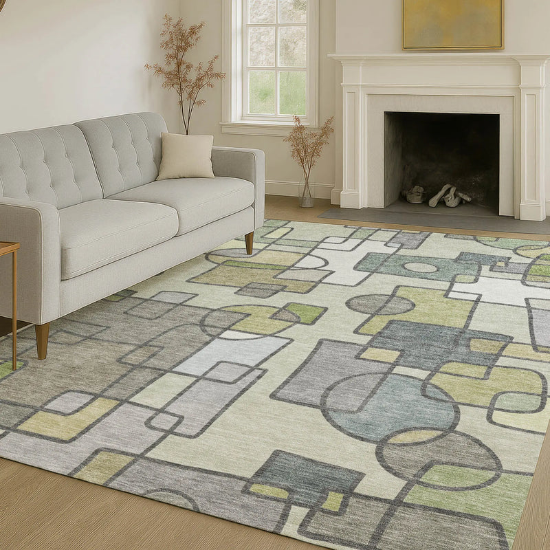 9' X 12' Fern Green And Green Geometric Washable Indoor Outdoor Area Rug Homeroots Outdoor