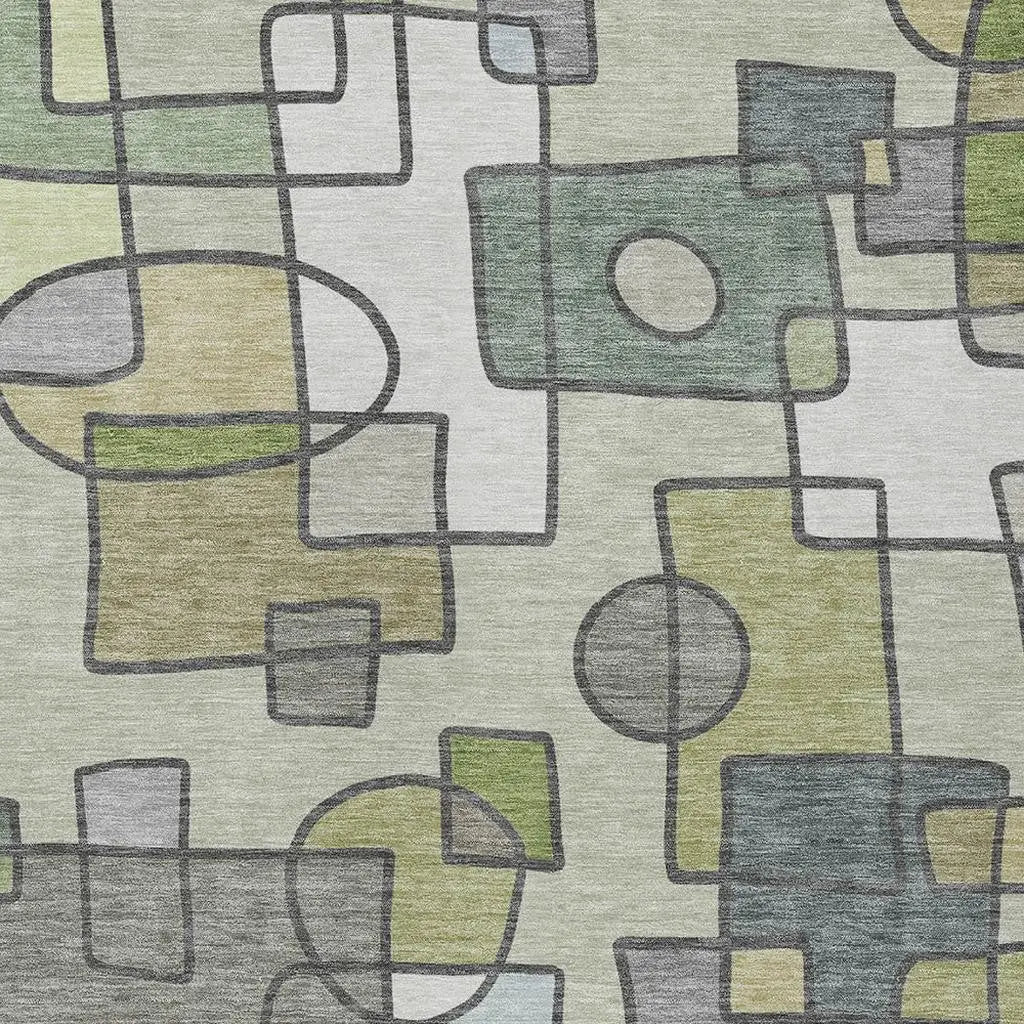 9' X 12' Fern Green And Green Geometric Washable Indoor Outdoor Area Rug Homeroots Outdoor