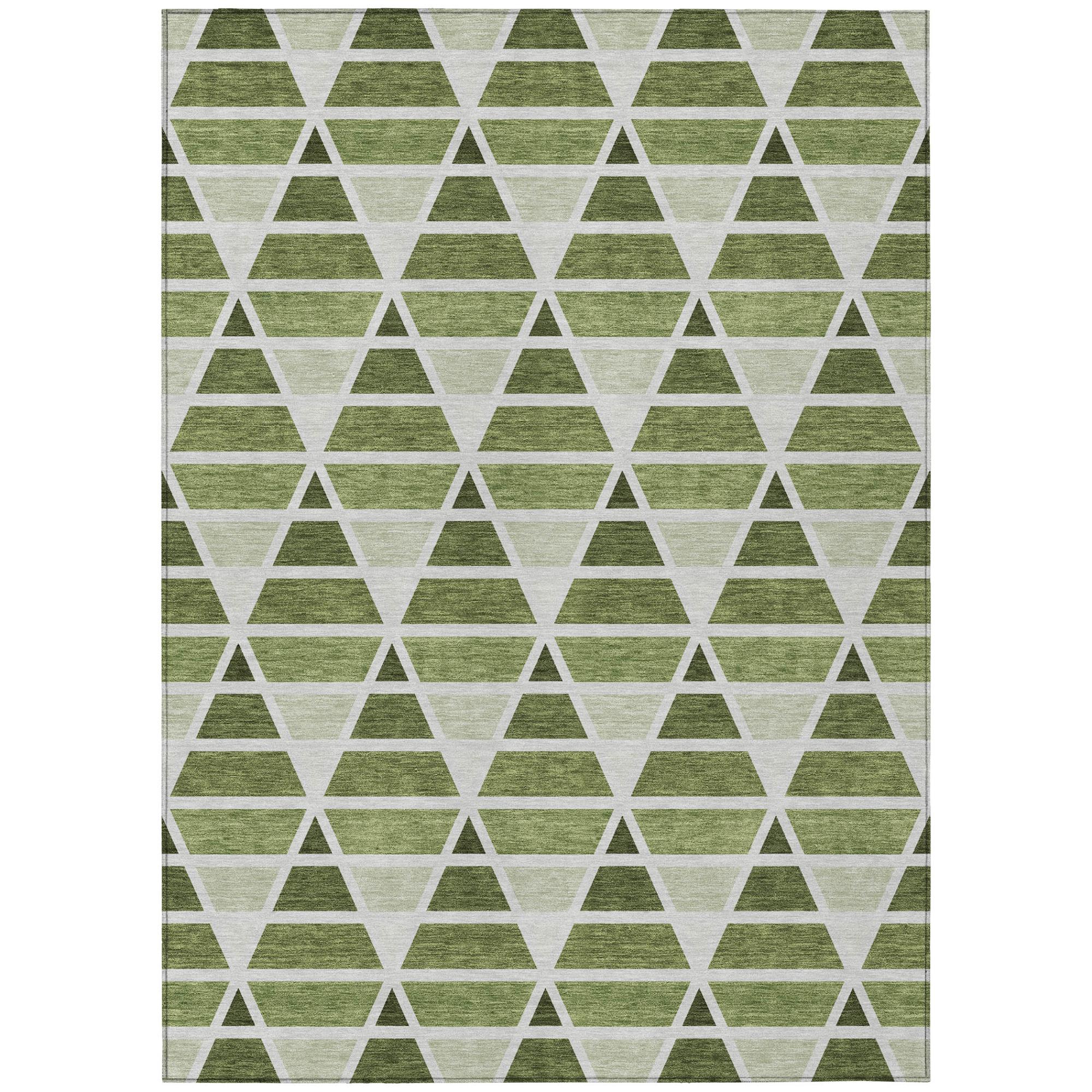 9' X 12' Fern Green And Green Geometric Washable Indoor Outdoor Area Rug Homeroots Outdoor