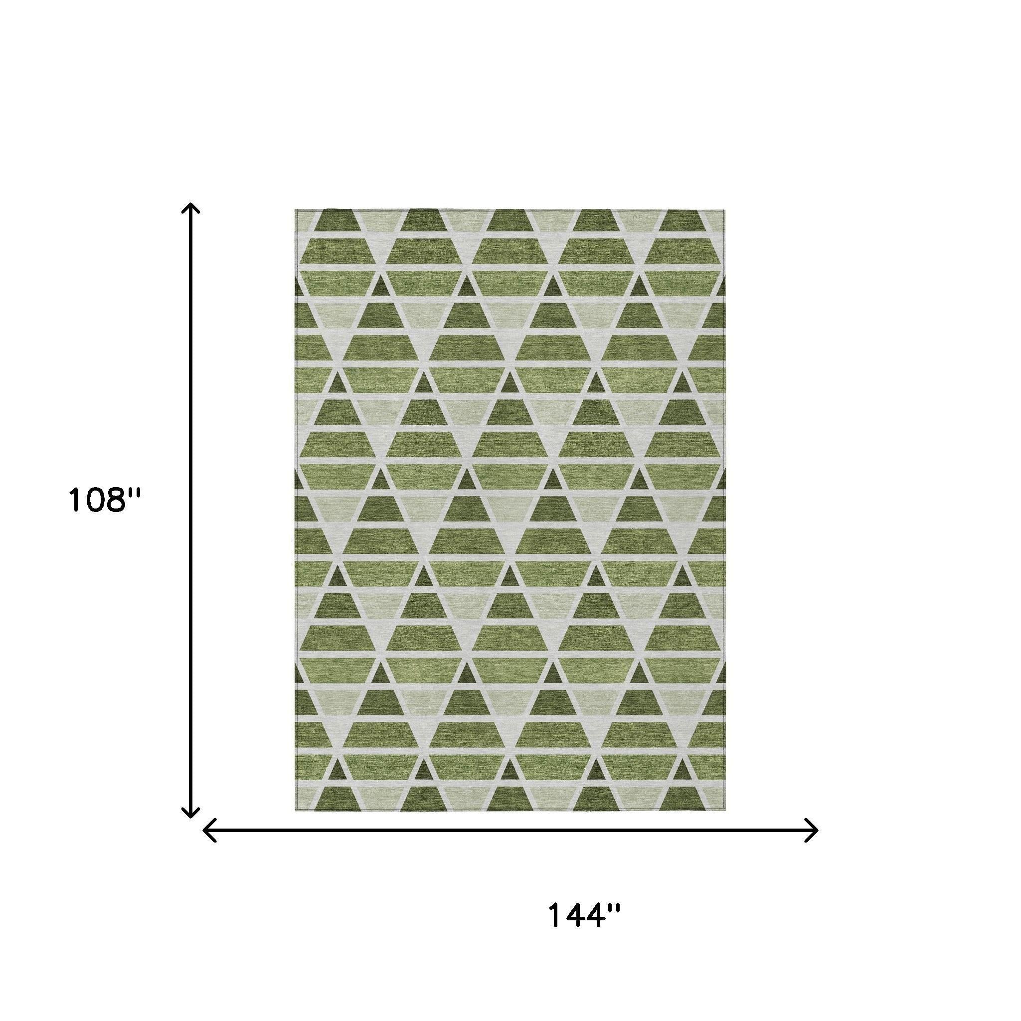 9' X 12' Fern Green And Green Geometric Washable Indoor Outdoor Area Rug Homeroots Outdoor