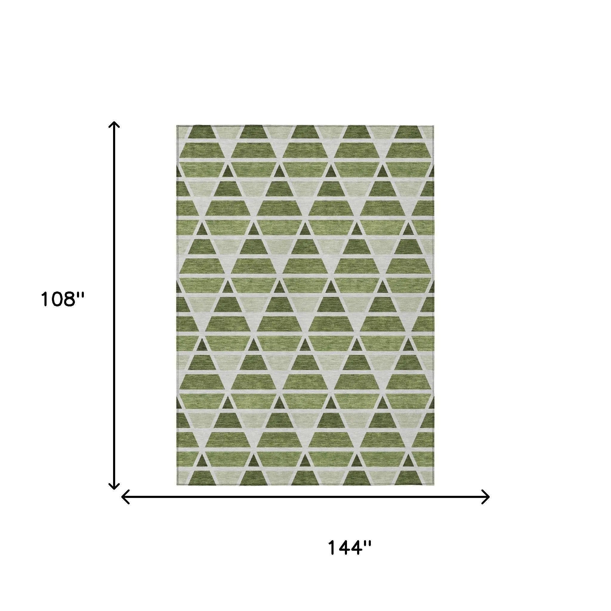 9' X 12' Fern Green And Green Geometric Washable Indoor Outdoor Area Rug Homeroots Outdoor
