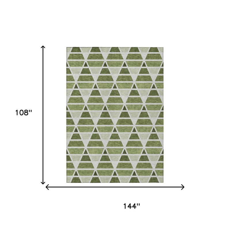 9' X 12' Fern Green And Green Geometric Washable Indoor Outdoor Area Rug Homeroots Outdoor