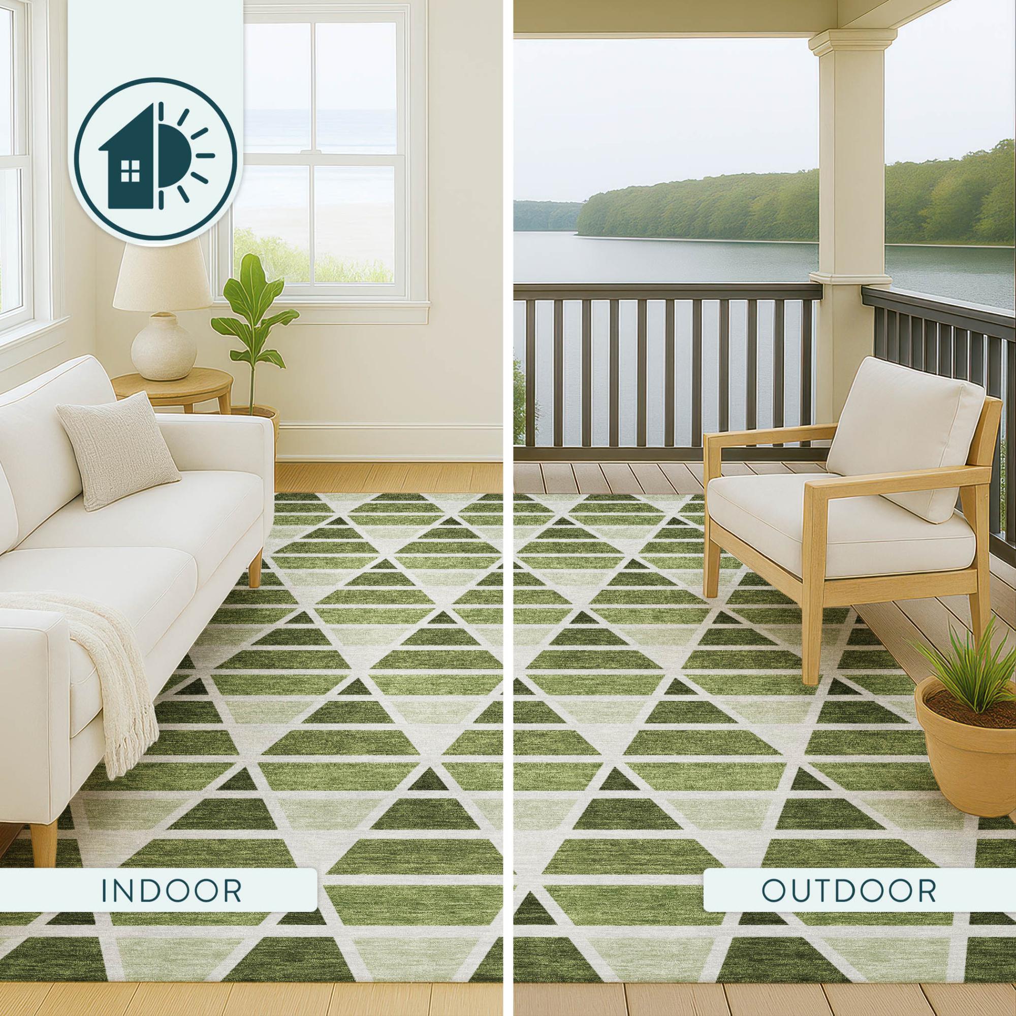 9' X 12' Fern Green And Green Geometric Washable Indoor Outdoor Area Rug Homeroots Outdoor