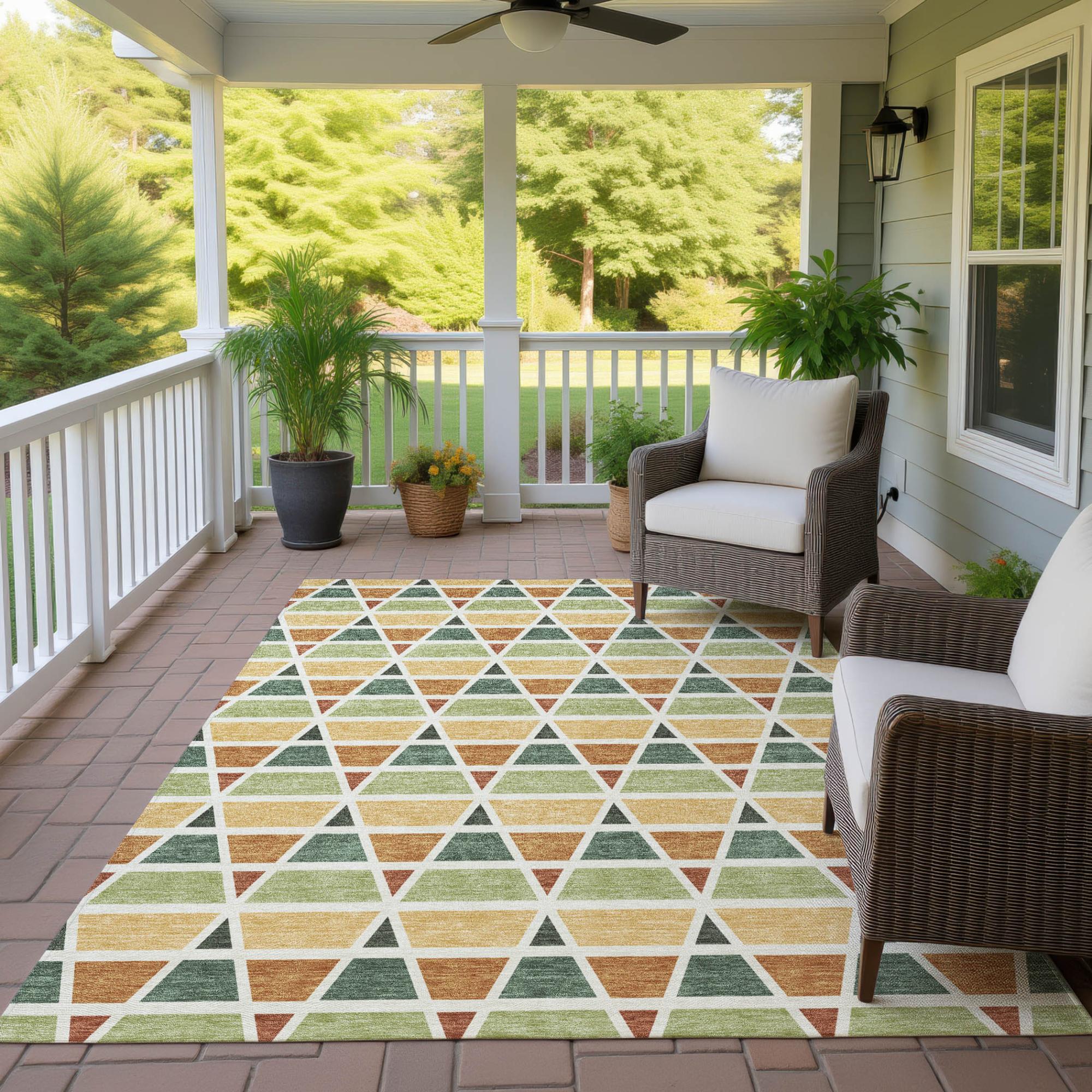 9' X 12' Fern Green And Green Geometric Washable Indoor Outdoor Area Rug Homeroots Outdoor