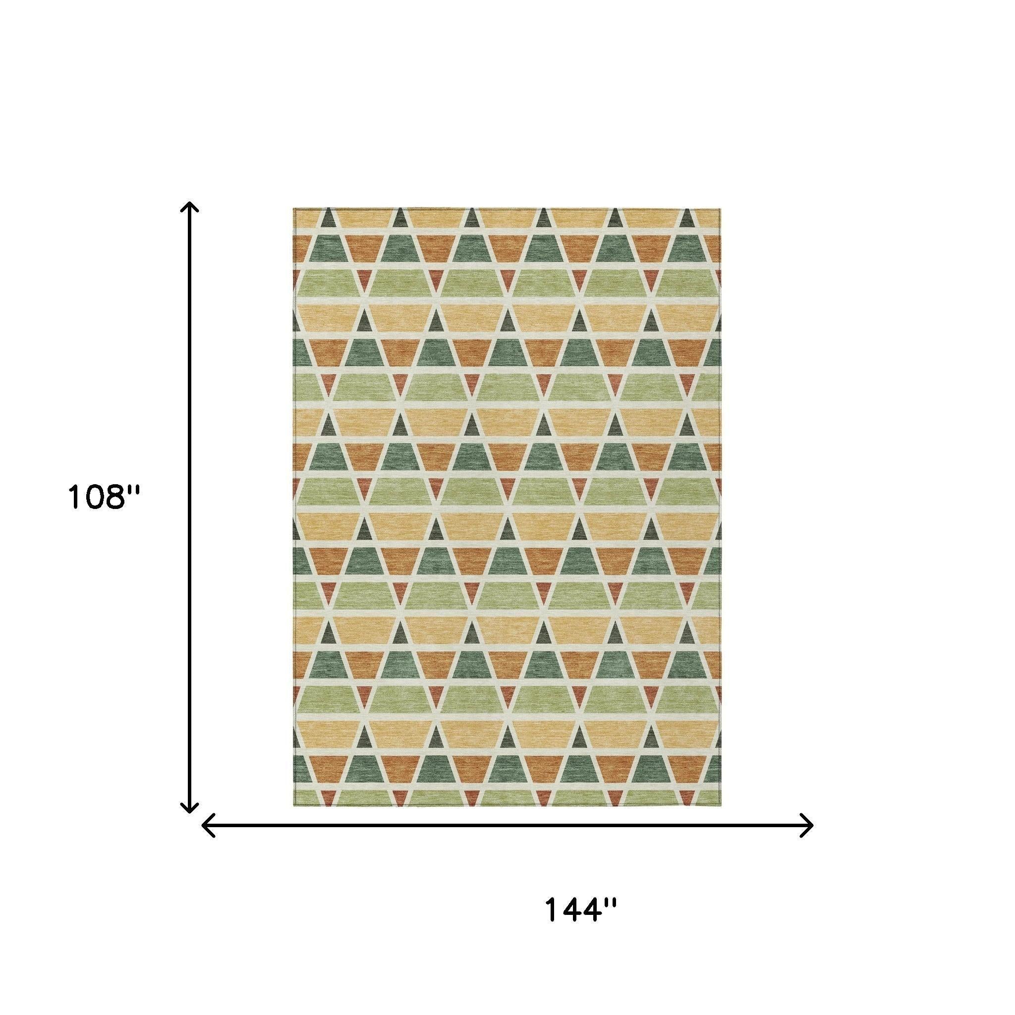9' X 12' Fern Green And Green Geometric Washable Indoor Outdoor Area Rug Homeroots Outdoor