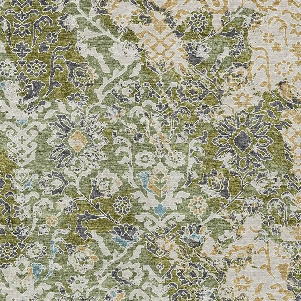 9' X 12' Fern Green And Ivory Geometric Washable Indoor Outdoor Area Rug Homeroots Outdoor