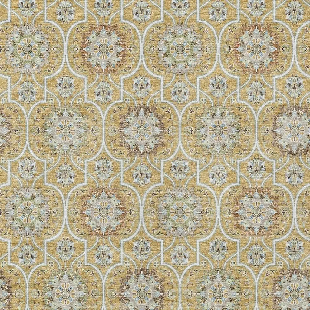 9' X 12' Gold And Beige Floral Medallion Washable Indoor Outdoor Area Rug Homeroots Outdoor
