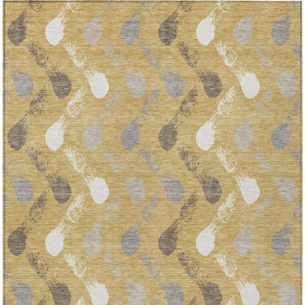 9' X 12' Gold And Beige Geometric Washable Indoor Outdoor Area Rug Homeroots Outdoor