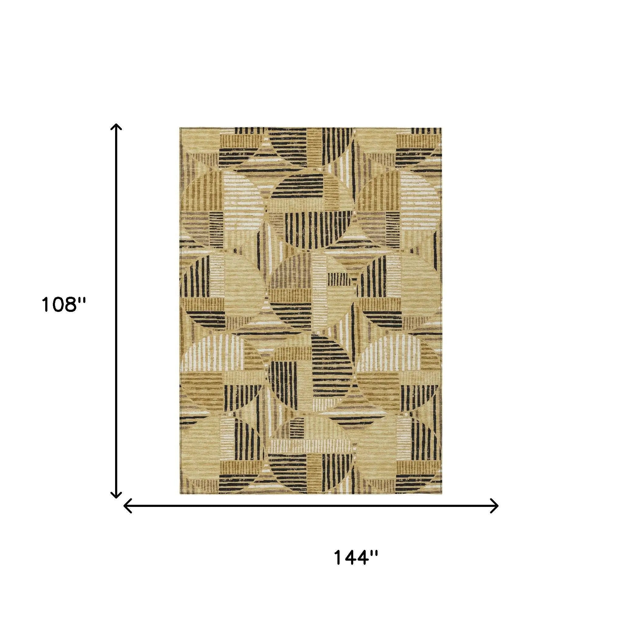 9' X 12' Gold And Blue Geometric Washable Indoor Outdoor Area Rug Homeroots Outdoor