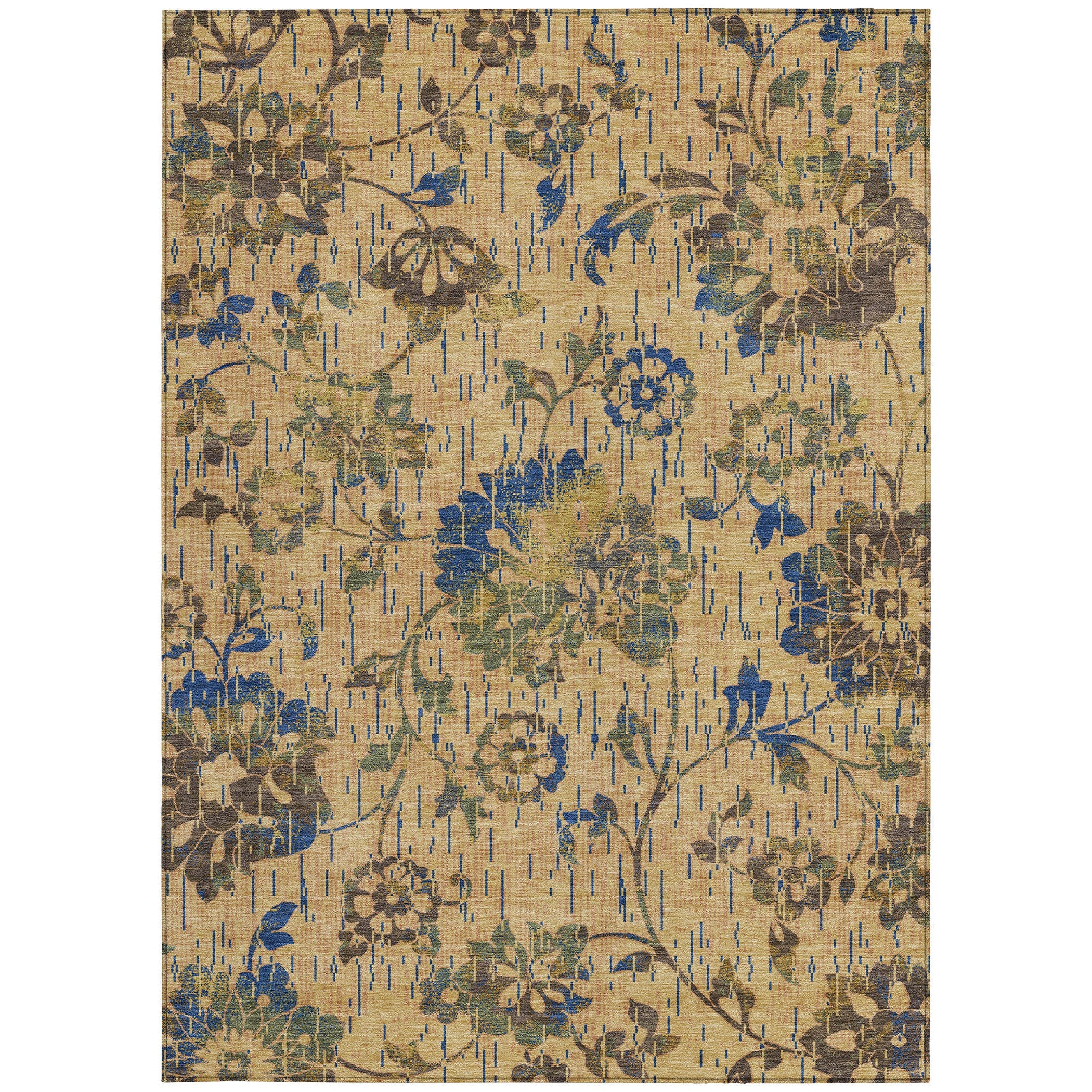 9' X 12' Gold And Brown Floral Washable Indoor Outdoor Area Rug Homeroots Outdoor