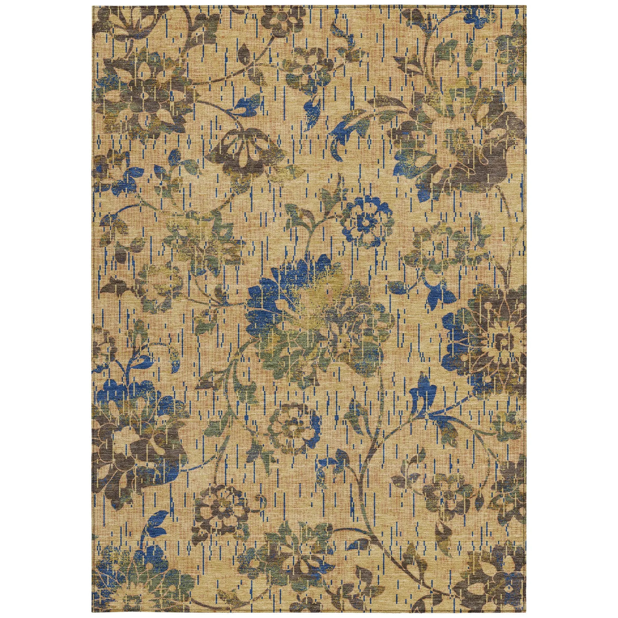 9' X 12' Gold And Brown Floral Washable Indoor Outdoor Area Rug Homeroots Outdoor