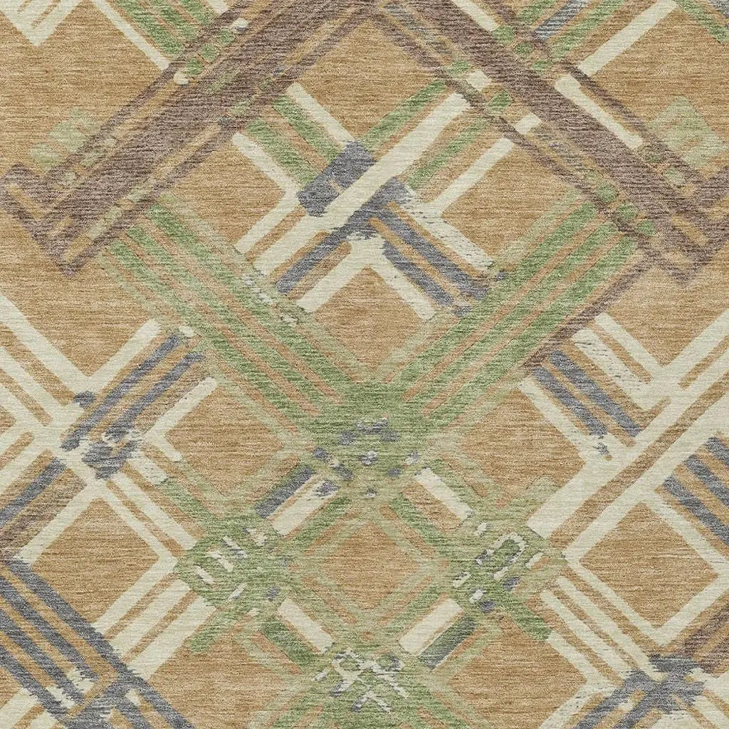 9' X 12' Gold And Brown Geometric Washable Indoor Outdoor Area Rug Homeroots Outdoor