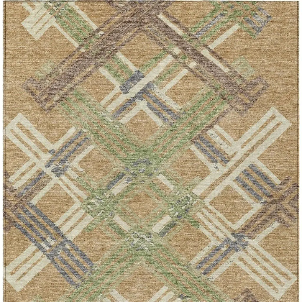 9' X 12' Gold And Brown Geometric Washable Indoor Outdoor Area Rug Homeroots Outdoor