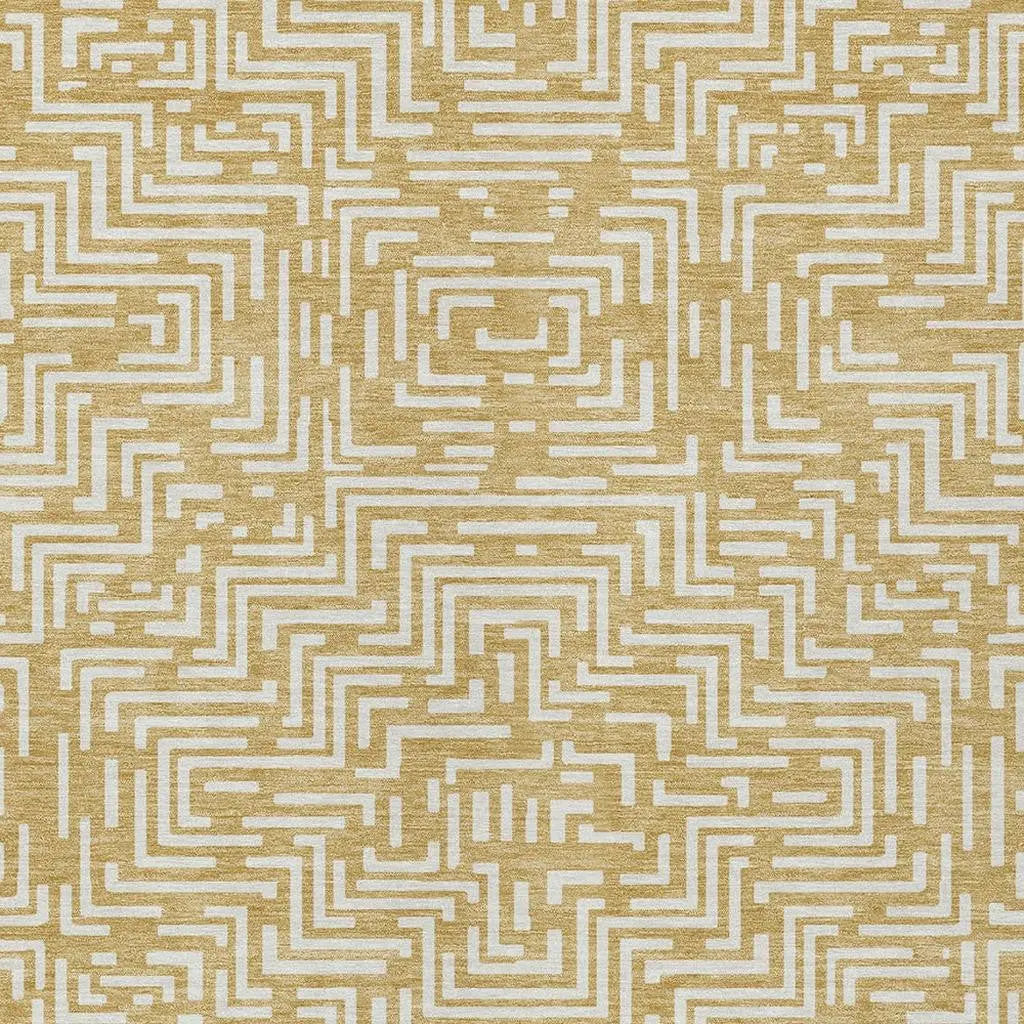 9' X 12' Gold And Brown Geometric Washable Indoor Outdoor Area Rug Homeroots Outdoor