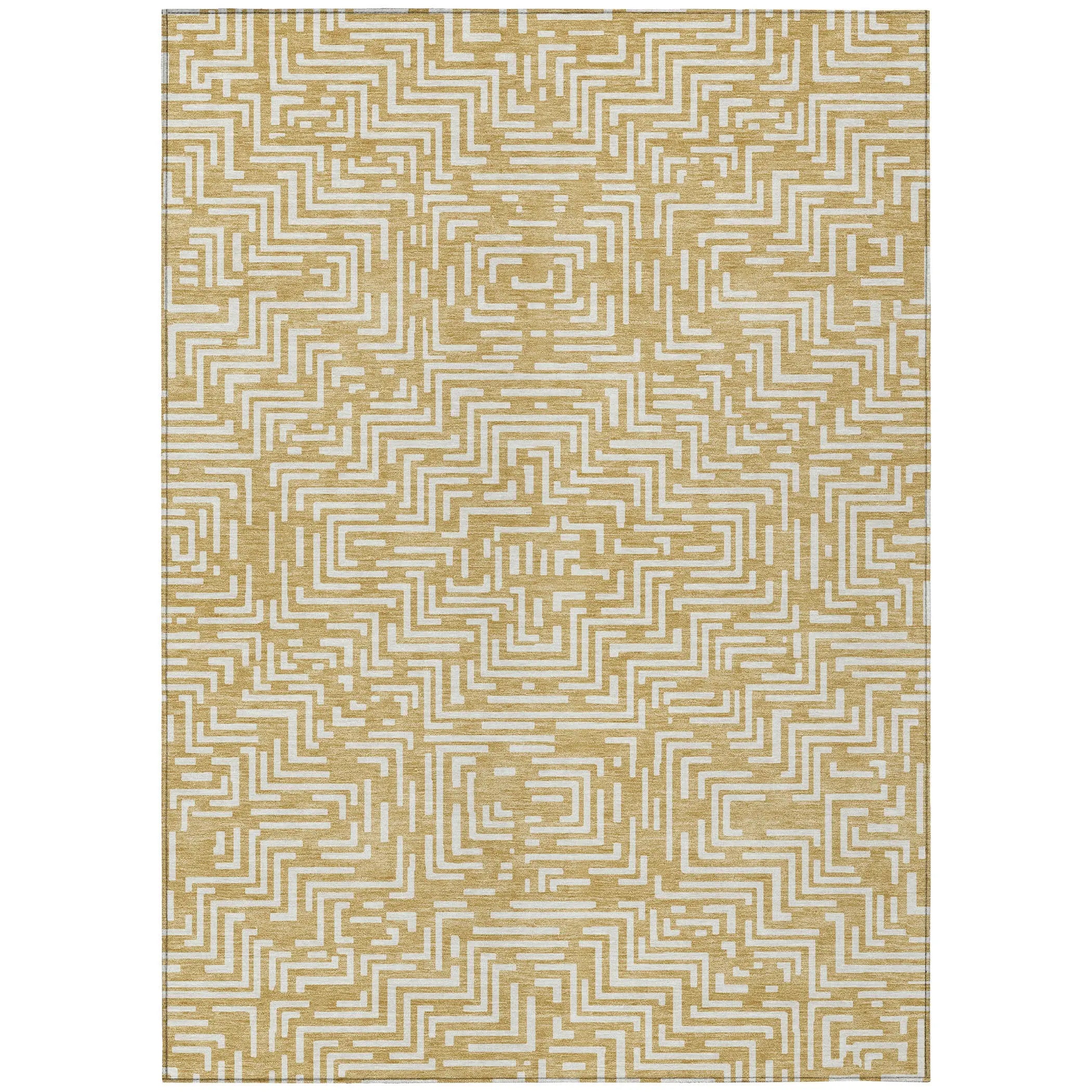 9' X 12' Gold And Brown Geometric Washable Indoor Outdoor Area Rug Homeroots Outdoor