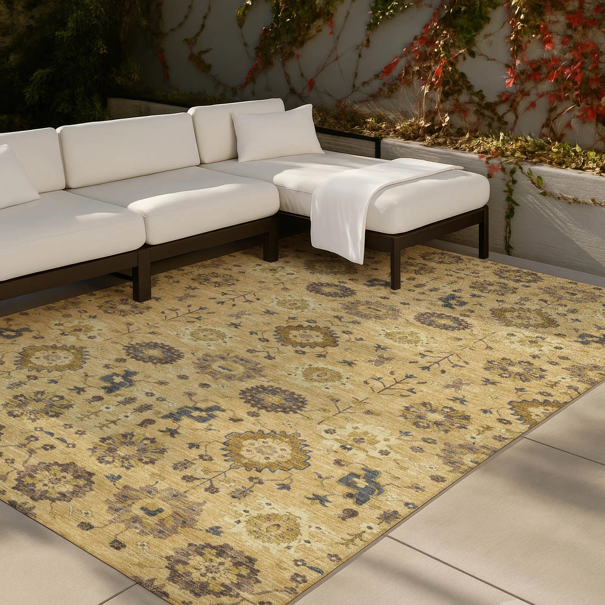9' X 12' Gold And Brown Geometric Washable Indoor Outdoor Area Rug Homeroots Outdoor