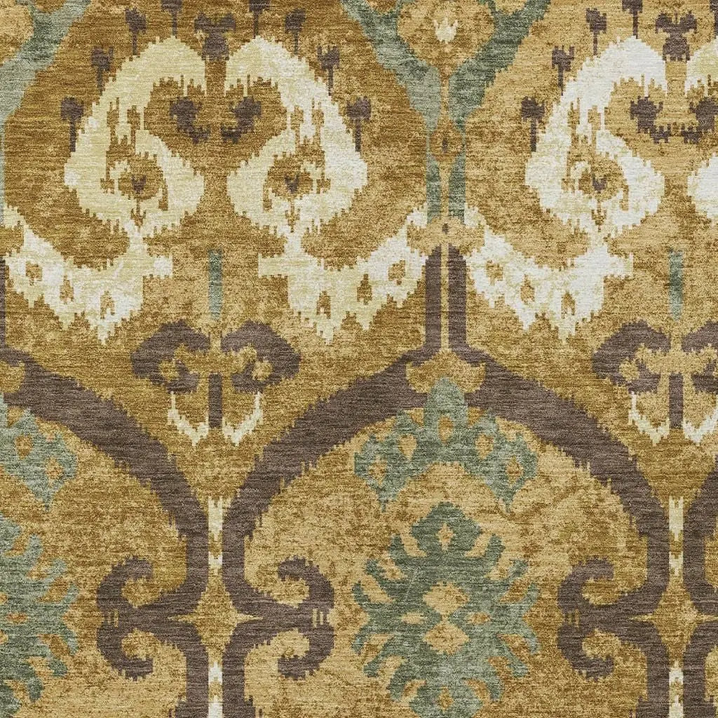 9' X 12' Gold And Brown Ikat Washable Indoor Outdoor Area Rug Homeroots Outdoor