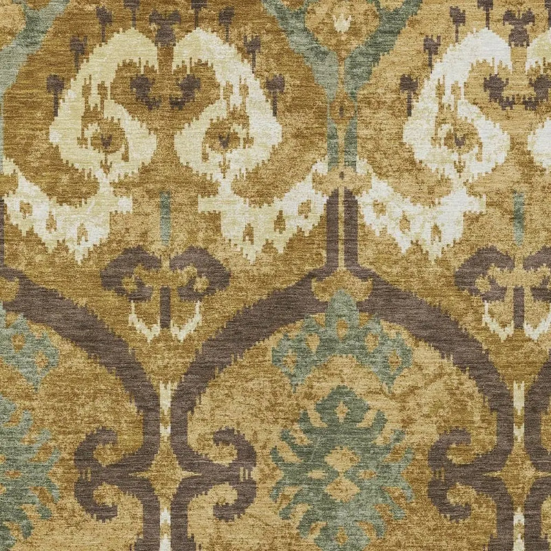 9' X 12' Gold And Brown Ikat Washable Indoor Outdoor Area Rug Homeroots Outdoor