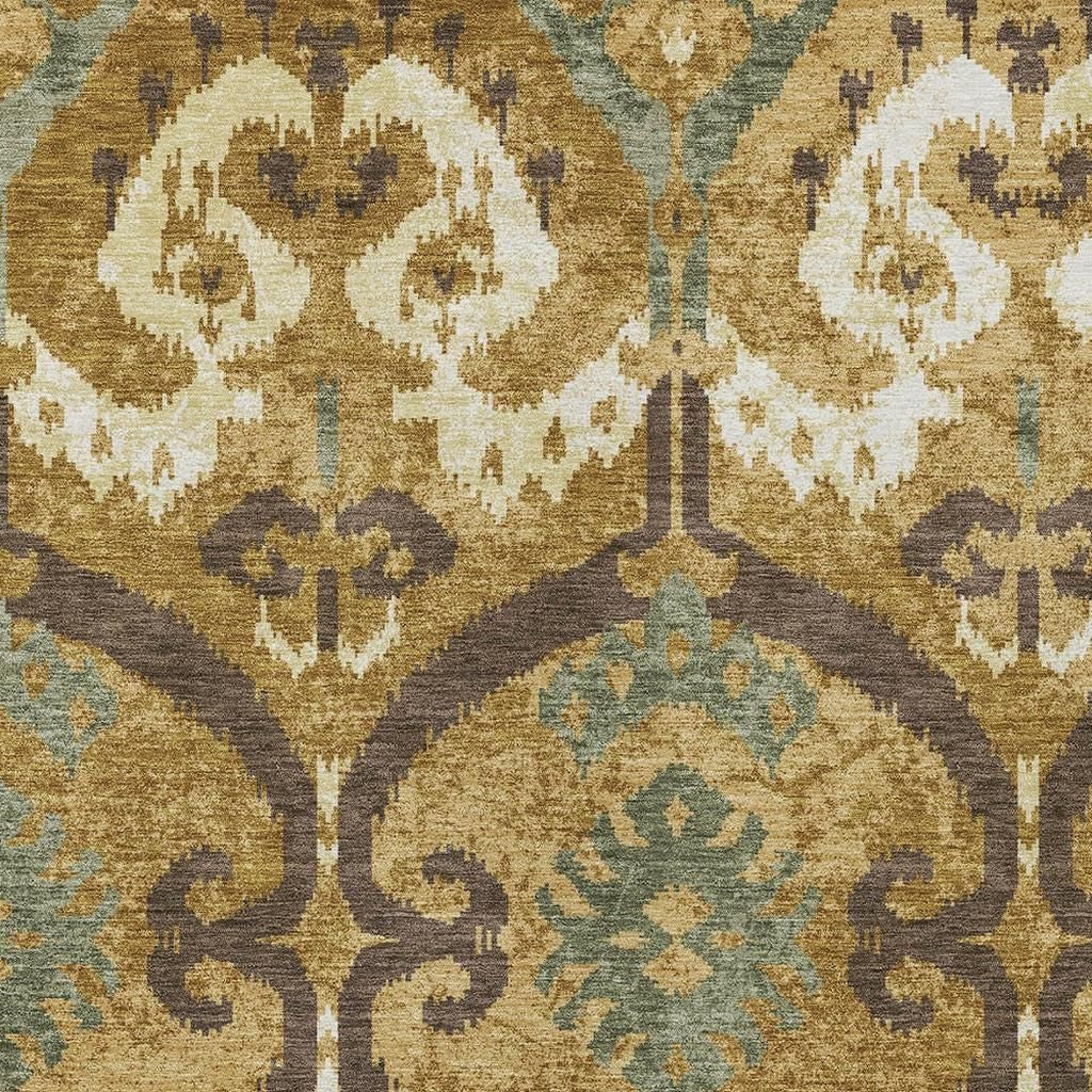9' X 12' Gold And Brown Ikat Washable Indoor Outdoor Area Rug Homeroots Outdoor
